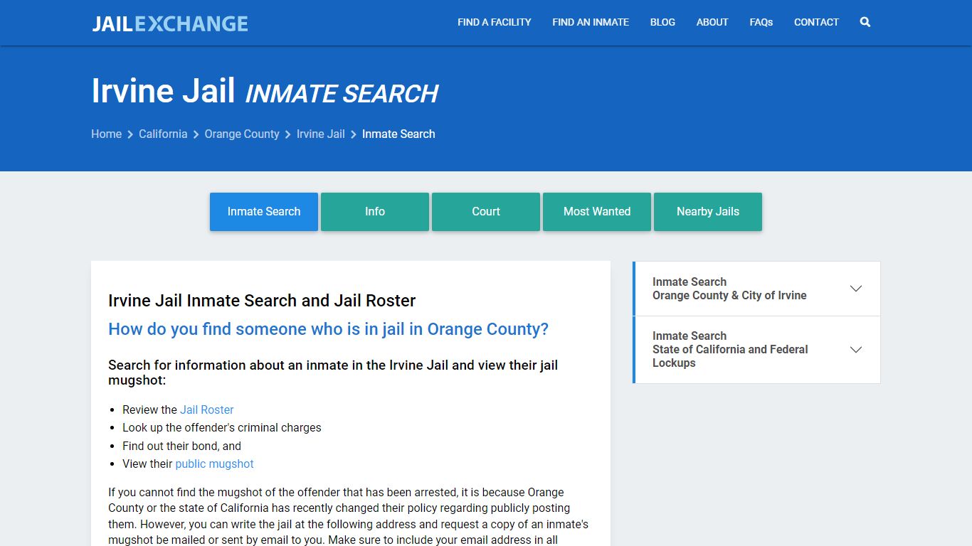 Inmate Search: Roster & Mugshots - Irvine Jail, CA